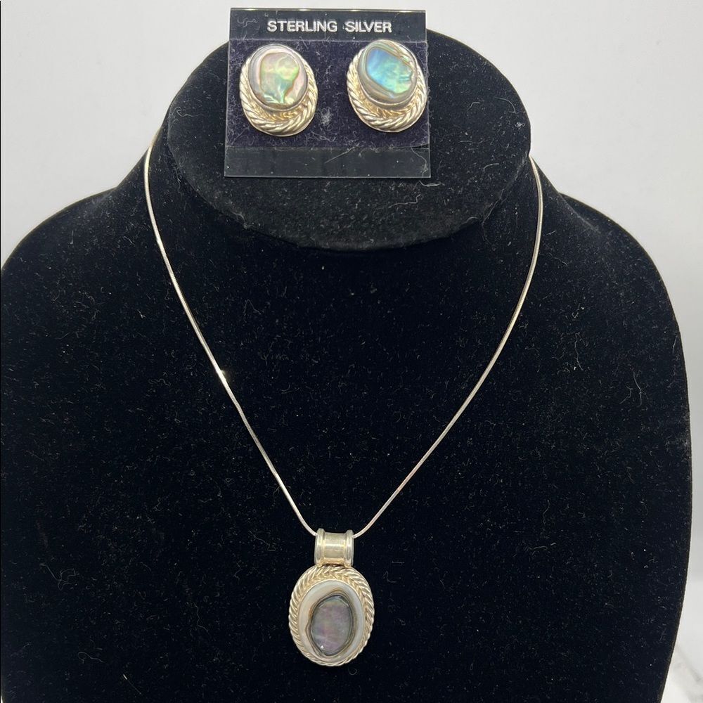 Sterling Silver Necklace and Earring Set with Abalone